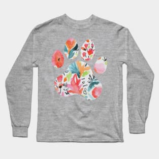 Bright Floral Paw Print Long Sleeve T-Shirt